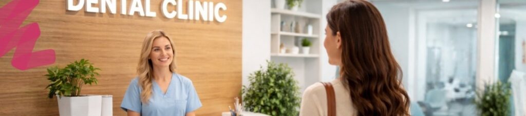 A patient being greeted in a dental clinic.